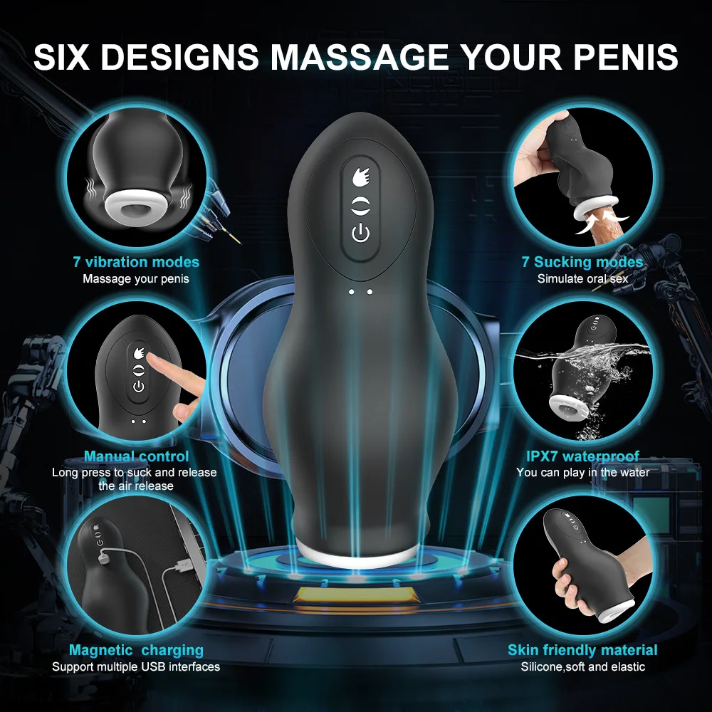 Chupadora Rotativa Automática Masculina, Oral, Vaginal, Pênis, Pulso Elétrico, Vibrador de Silicone, Boquete, Masturbador Adulto, Brinquedo Sexual