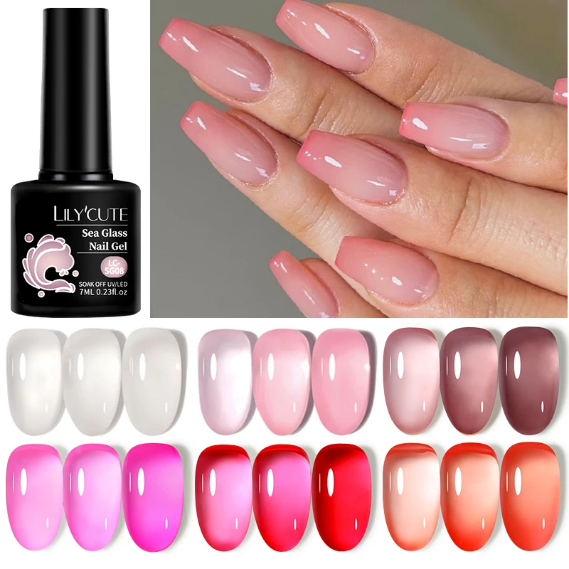 LILYCUTE 7ML Gelatina Rosa Smalto per unghie Gel di colore traslucido Vernis Gel UV semipermanente Nail Art Top Coat Smalto per unghie