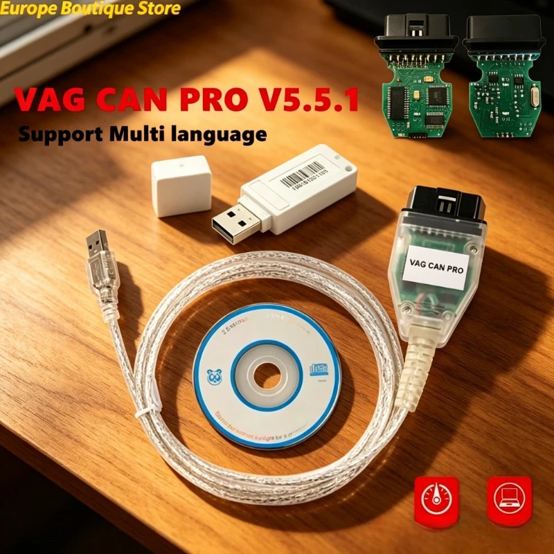Dernier scanner VCP professionnel VAG CAN PRO V5.5.1, interface de diagnostic OBD2 avec dongle, compatible avec plusieurs véhicules, bus CAN, UDS, K-line