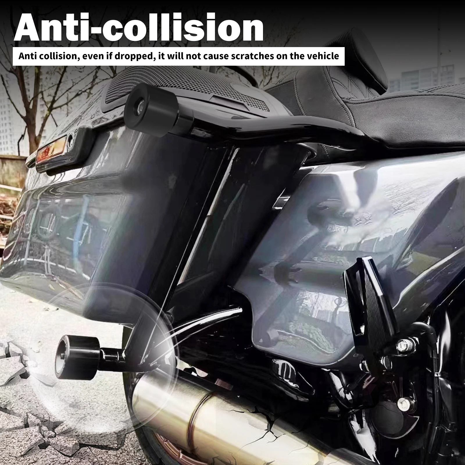 Osłony na sakwy motocyklowe paski awaryjne czarne/czerwone/niebieskie/żółte zderzaki z kulką dla Harley Touring electro przemieszczanie się po ulicy FLHR 2009-24 — zdjęcie 4