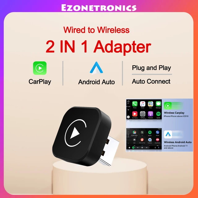 Adapter 2w1 przewodowy na bezprzewodowy CarPlay Android Auto do samochodowego stereo OEM z USB Plug and Play