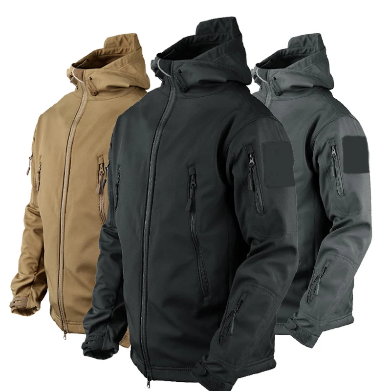 Winter Tactical Sets Men Outdoor Work Fleece Jacket Waterproof Shark Skin Soft Shell Hooded Jacket Multi-pocket Cargo Pant 2 Pcs