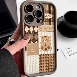 Retro Stripe Grid Cute Bear Phone Case for Xiaomi POCO X6 X5 X4 GT X3 NFC F3 F4 F5 F6 M6 Pro Mi 13T 12T 11T 13 12 11 Lite 5G NE