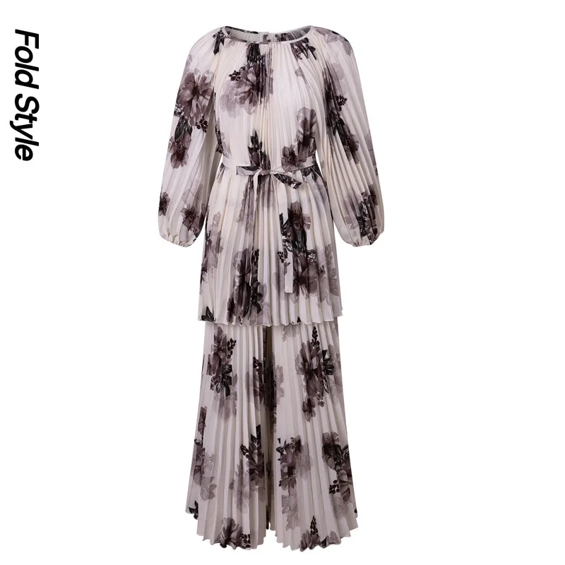 

2026 модный свободный женский костюм с принтом Miyake, темпераментный свободный мясной чехол, атмосфера, элегантные широкие брюки, комплект из двух предметов