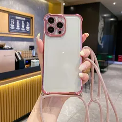 6D Clear Strap Case For Samsung Galaxy A56 A16 A36 A17 A55 A35 A37 A57 S26 S25 Crossbody Lanyard Cord Shockproof Plating Cover