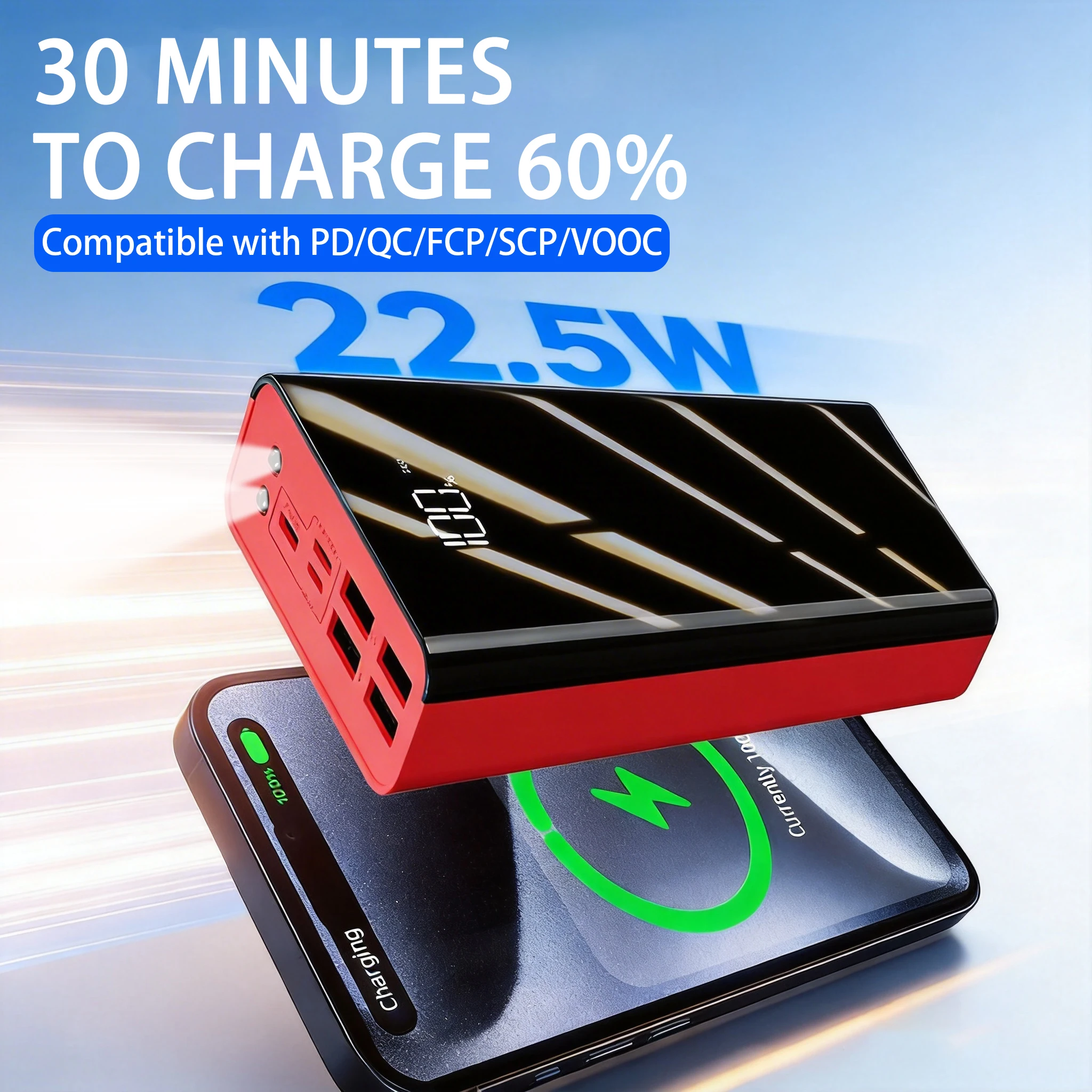 InTessry 50000mAh extra große Kapazität, schnelles USB-Ladegerät mit LED-Anzeige, Taschenlampe und Notstromreserve – Outdoor-Campinglampe für iPhone, Android und digitale Geräte, Weihnachtsgeschenk