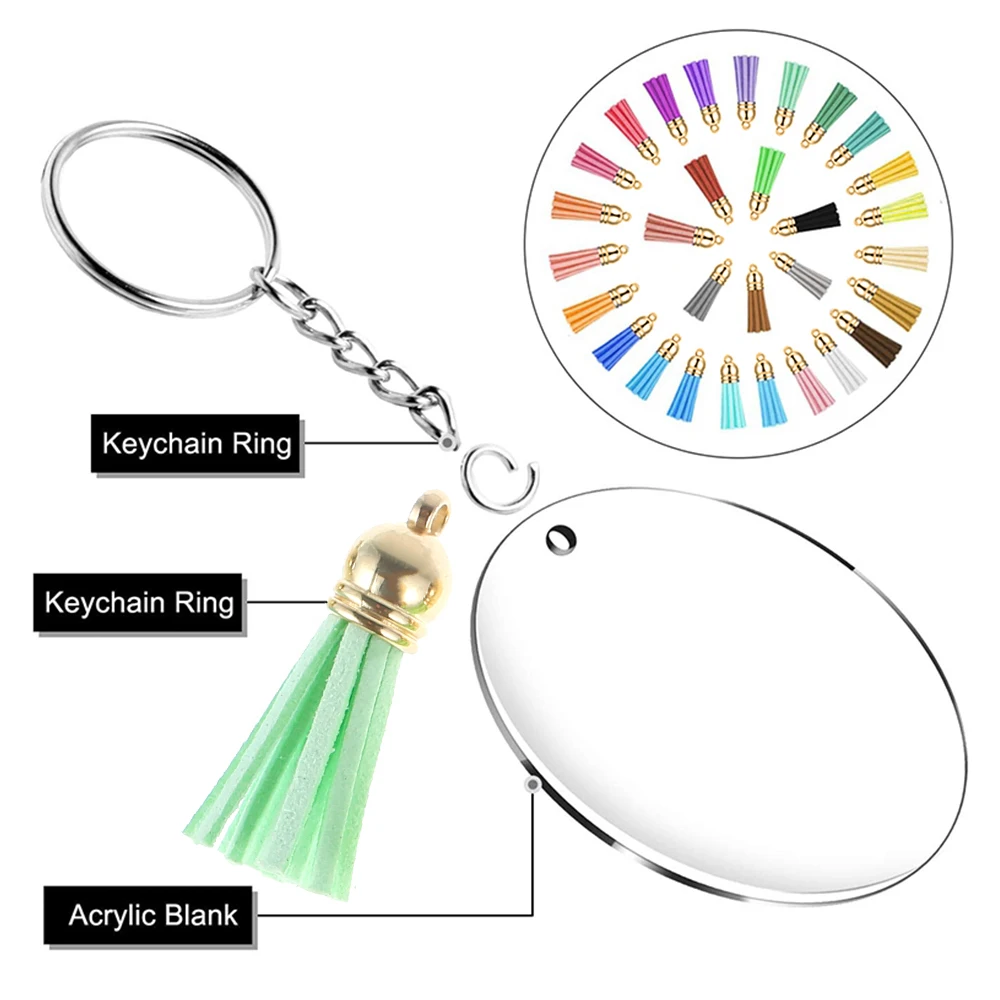 Key Ring DIY Keychains Making Kit Metal Acrylic Keyrings Blanks Tassel Pendant Crafts for DIY Keychain Pendant Crafting