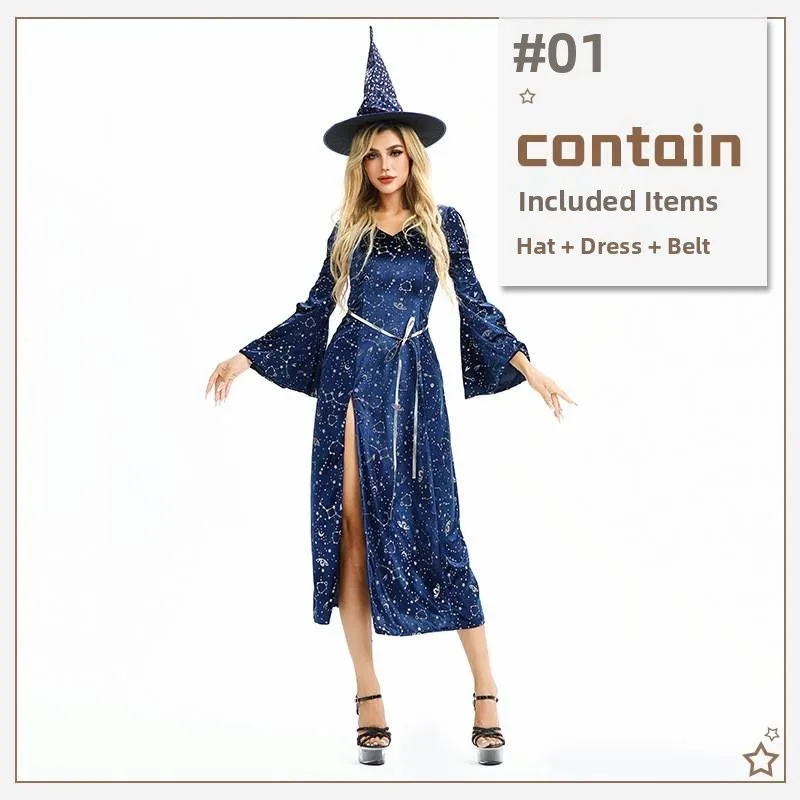 

Sexy Witch Costume Women's Stage Performance loween Outfit Magician Starry Skirt Late Evening Gown Spicy Girl Costume