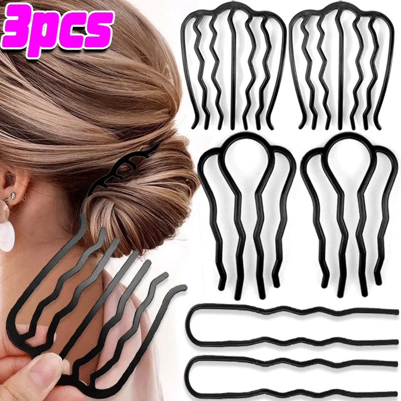 Black Metal Hairs Fork Clip Women Bride Hair Pin Combs Messy Bun Hairpin Clip Hooks Side Combs Updo Sticks Hairs Styling Tool