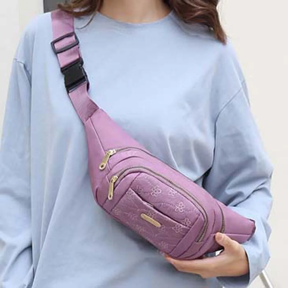 مقاوم للماء المرأة حزمة مراوح سعة كبيرة أكسفورد القماش التطريز بومباغ زهرة نمط متعددة الوظائف الرياضة حقيبة صدر للرجال