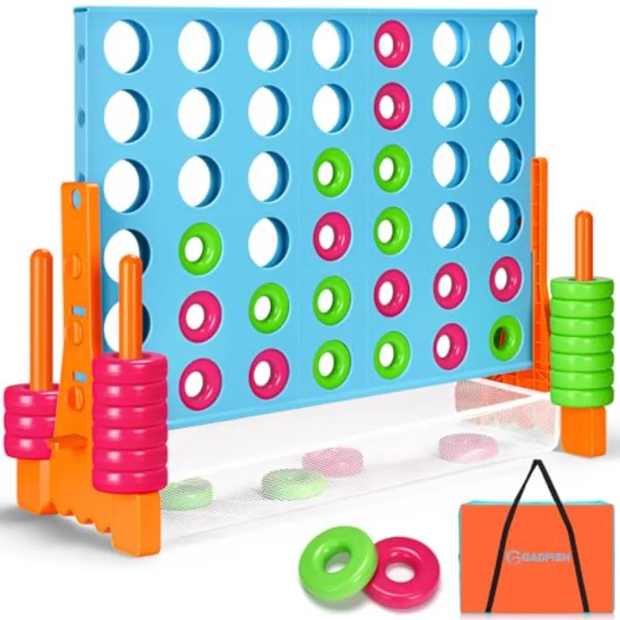 

Набор для игры Giant Connect 4 - гигантская уличная/домашняя игра для взрослых высотой 2,6 фута с 42 гигантскими кольцами и быстросъемным слайдером