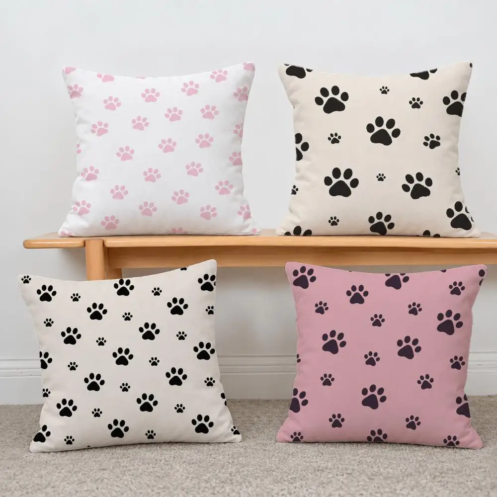 Adorable Black Cat Paw Prints Cushion Cover Short Plush Pillowcase, Sofa Bedroom Home Decor & Holiday Gift