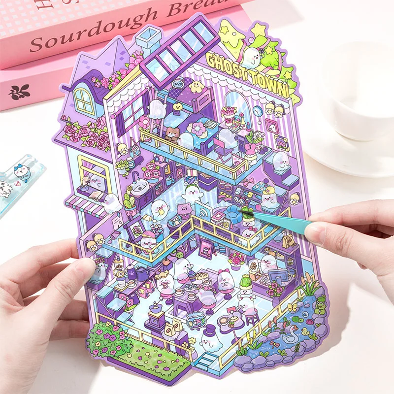 Plus Size 2.5D Cartoon Castle Town Landscape Sticker Scene DIY Game Sticker Festival Birthday Gift For 
