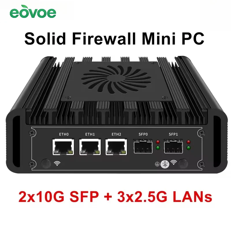 

Мини-ПК EOVOE Solid Firewall с 2x10G SFP+ и 3x2.5G LAN, Intel i3 N300/N150, DDR5, NVMe, Proxmox, pfSense, OPNsense, домашний сервер