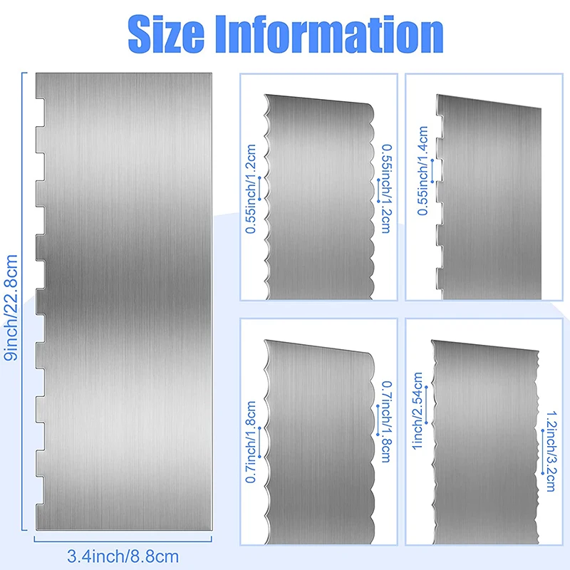 LMETJMA 10 Inch Stainless Steel Metal Cake Scraper Large Double Sided Patterned Stripe Edge Smoother Scraper Pastry Cutter JT160