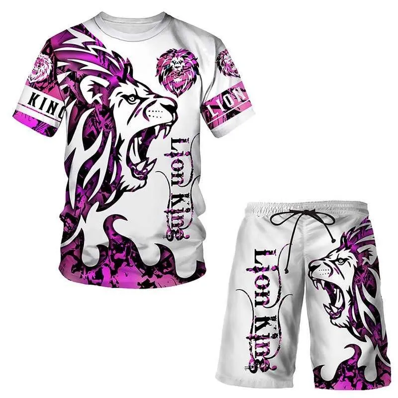 2025 3D printed tiger pattern summer new men's animal tiger sportswear fashionable short sleeved two-piece set