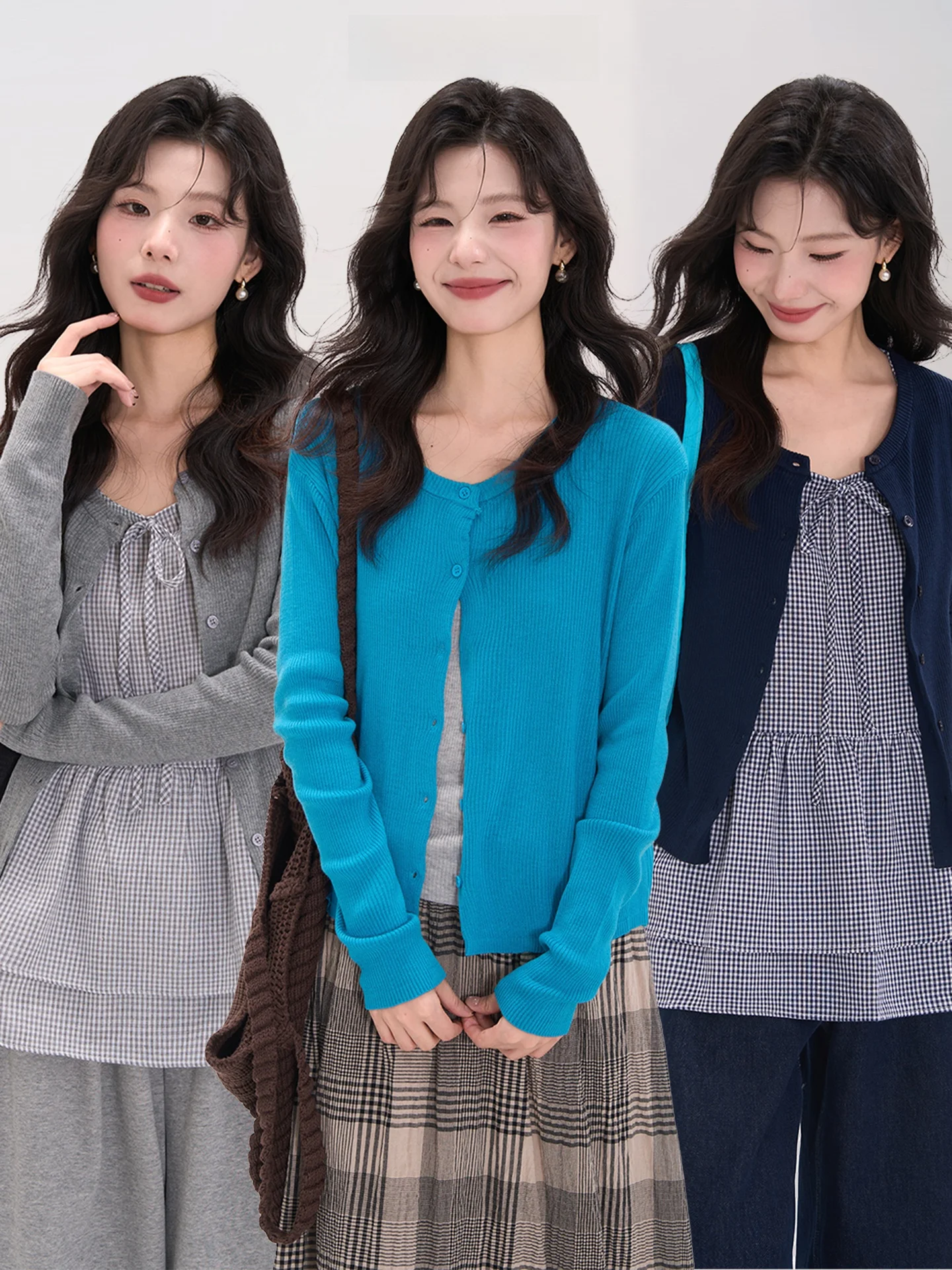 

Heme Knitted Casual round Ne Open Cardigan Women's Autumn Versatile Loose Fit Long Sve Polyester Acrylic Nylon Wool Blend