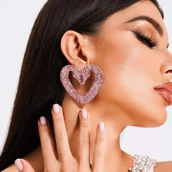 Stonefans Simple Pink Crystal Hollow Heart Earrings Charm Wedding for Women Fashion Jewelry Love Rhinestone Hanging Earrings