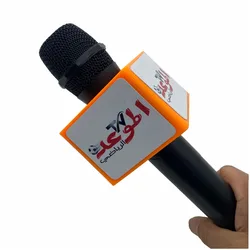Customized ABS 40MM Hole Black/White Square-shaped Mic Microphone TV Interview Logo Flag Station DIY With Sponge
