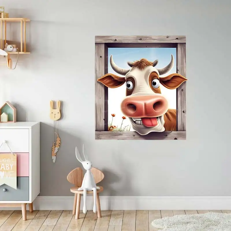 Funny Cow Wall Sticker Window Living Room Background Decorations Wallpaper Creative Animals Self Adhesive Decals M1107