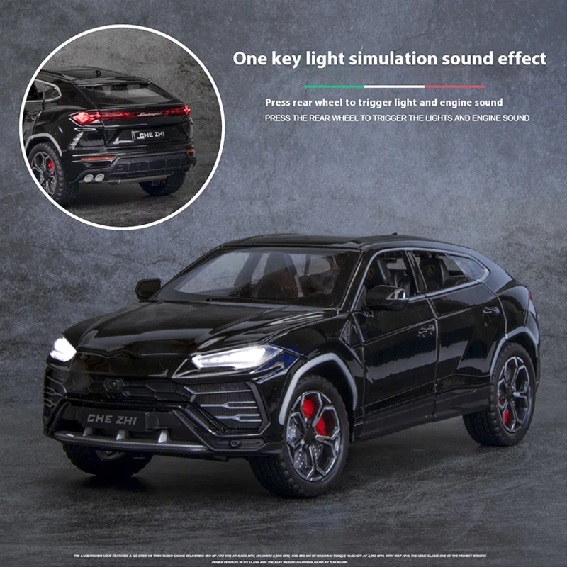1:24 liga urus bison modelo de carro, som e luz legais, enfeites de mesa requintados, a melhor coleção para entusiastas de modelo de carro