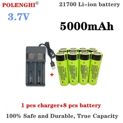 Batteria ricaricabile agli ioni di litio flat top con capacità reale al 100% 21700 3,7 V 5000 mAh, utilizzata per i componenti della torcia elettrica e della batteria dell'auto