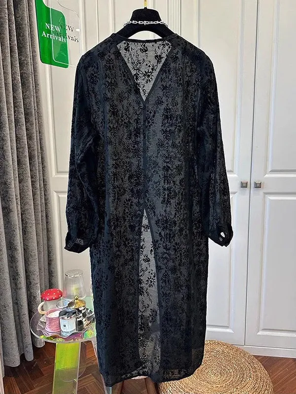 

plus Size Lace Dress Heavy Embroidery Long Casual Vacation Loose Fit Women's Spring Summer Sun Protection Shirt A-Line Skirt