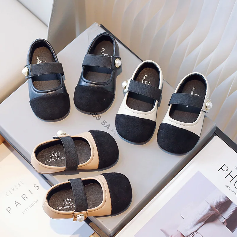 

2024 Girls' Princess Shoes Beige Fragrant Style PU Leather Shoes Autumn Spring Fashionable Baby Loafer Flats
