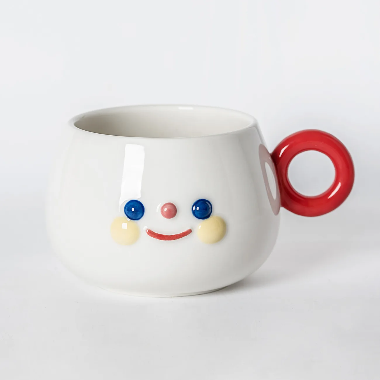 Creative Cute Smiling Face Round Mug With Handle Home Simple Ceramic Water Cup Coffee Milk Cup Couple Girlfriend Cup Small Gift