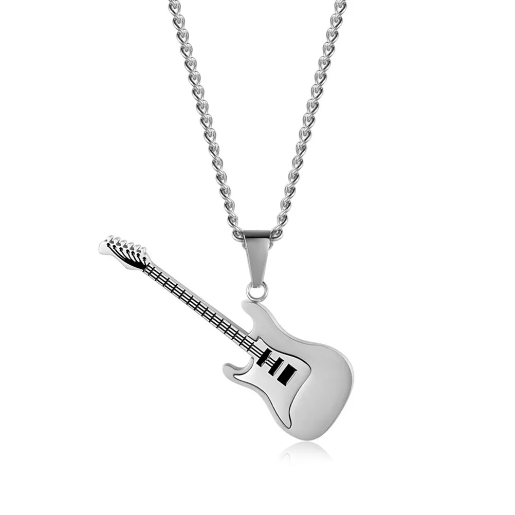 Electric Guitar Pendant Necklace Titanium Steel Silver Music Guitar Pendant Jewelry Gift for Musicians Anniversary Birthday