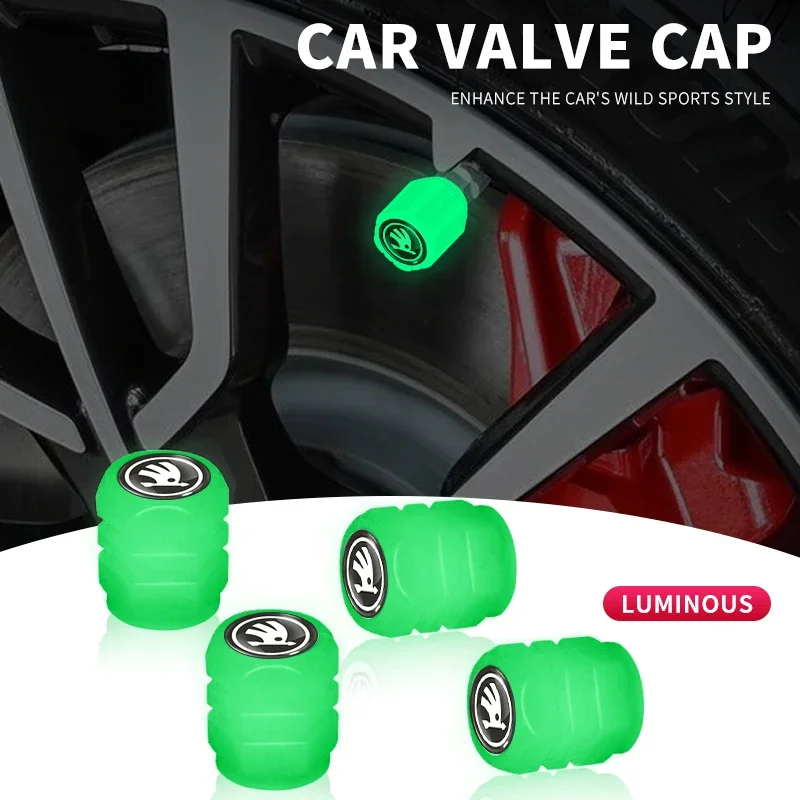 Car Luminous Valve Caps Fluorescent For Skoda Octavia MK2 MK1 2 3 A5 A7 A8 Fabia Karoq Superb Rapid Kamiq Scala Accessories