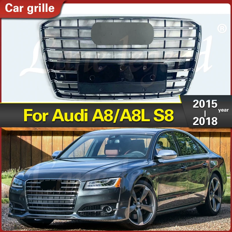 

Car Accessories Modified Front Hood Bumper Grille Car Grill Upper Racing Grills For Audi A8 A8L S8 2015 - 2018 for S8 Style