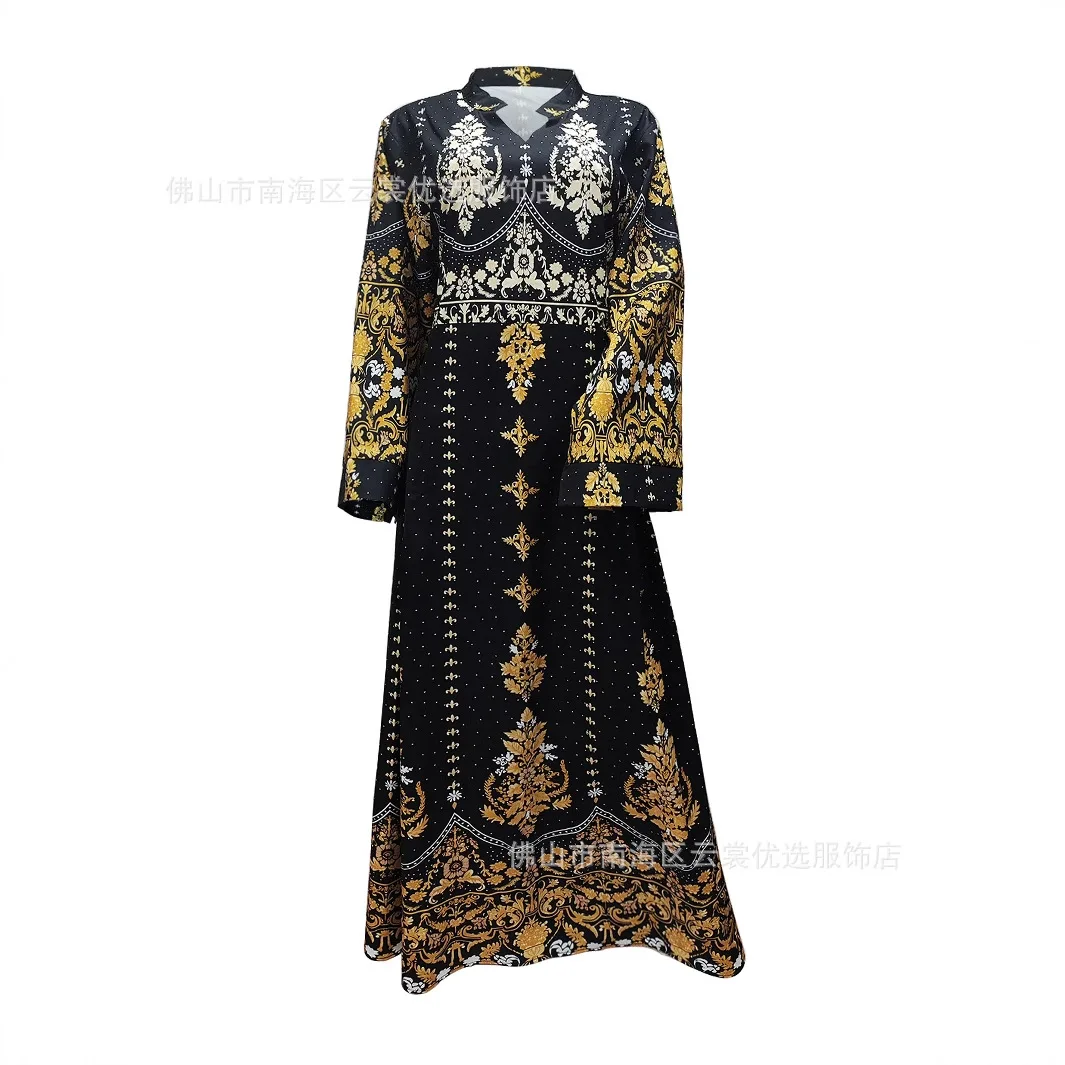 فستان نسائي بتصميم عتيق في الشرق الأوسط مطرز بعرقية إسلامية عصرية للخريف والصيف مجموعة ملابس الرياح الجنسية