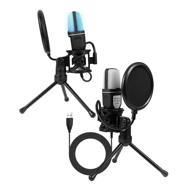 Sensitivity Usb Microphone Condenser Microphone With Stand Clip for Pc RGB Light Condenser Mic ≤2.2KΩ Impedance