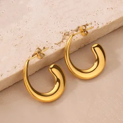 Gold Color Round Stud Earrings for Women Stainless Steel Earrings 2024 Trend Aesthetic Arc Piercing Ear Jewelry Freeshipping