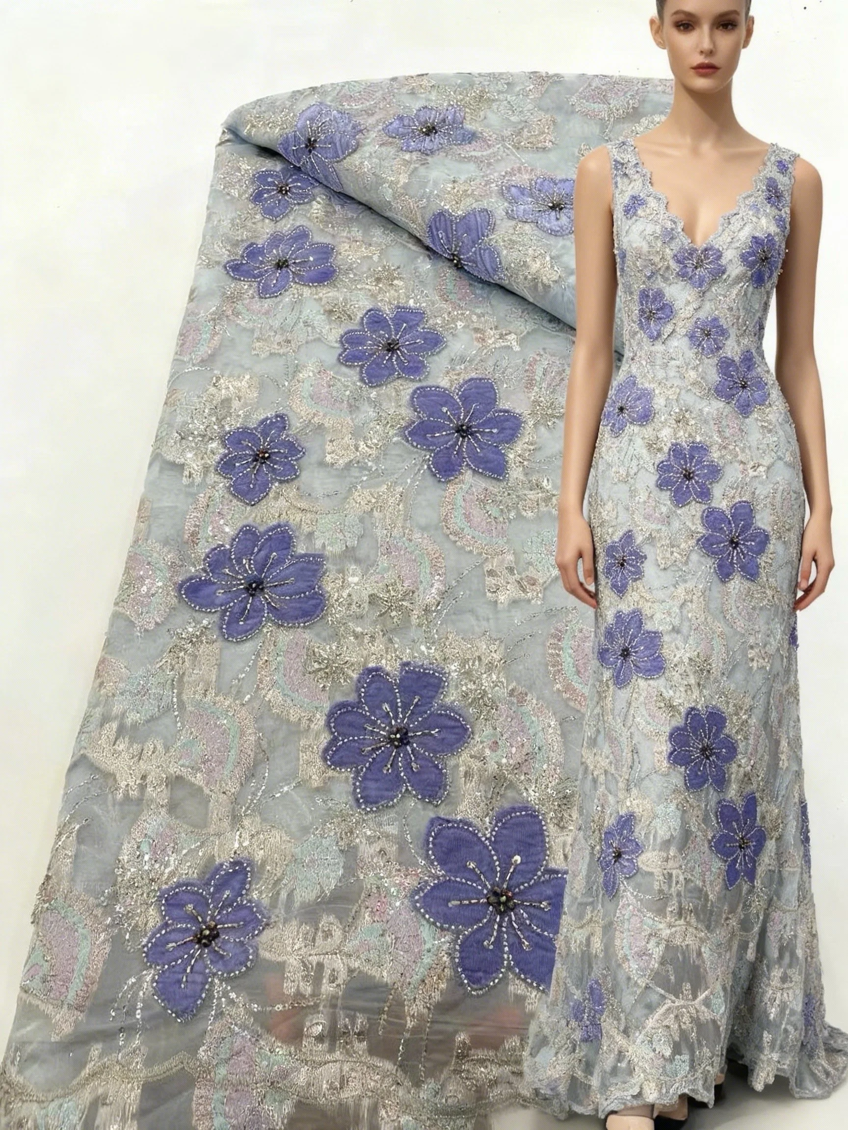 

Luxury French Tulle Lace Fabric 2025 High Quality with Sequins Beads for Bridal Dress Nigerian Groom For African Wedding Gown