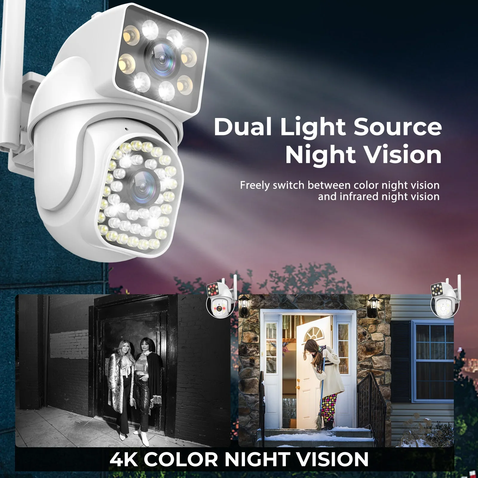 4K 8MP PTZ Wifi Camera Outdoor FHD Dual Lens IP CCTV Camera Full Color Night Vision 8x Zoom Video Surveillance AI Human Tracking