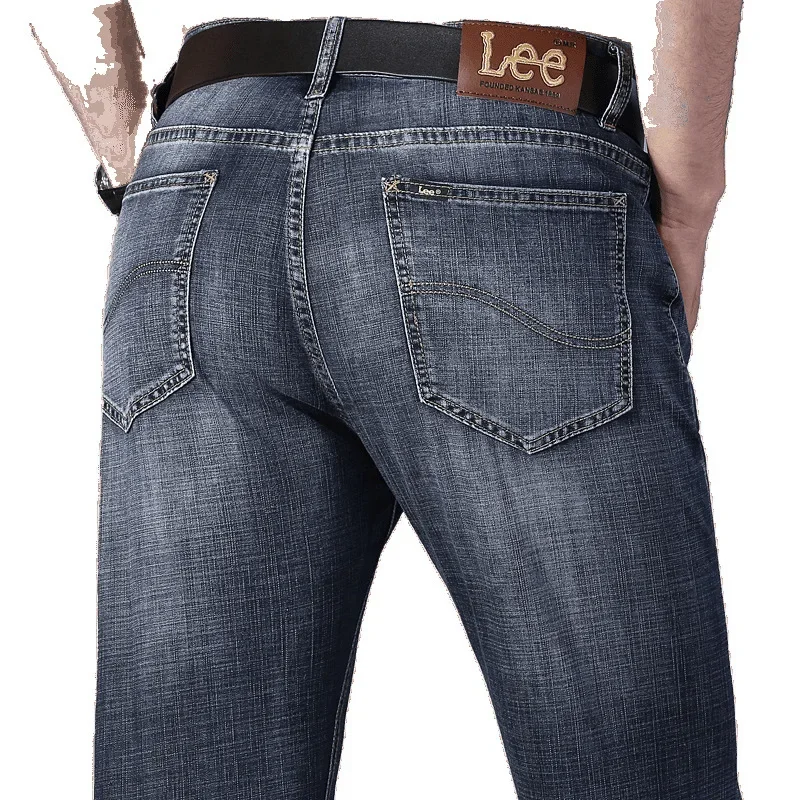 جينز كلاسيكي فضفاض مستقيم الساق للرجال بسيط كاجوال عالي الخصر متعدد الاستخدامات مريح مناسب من البر الرئيسى للصين #5