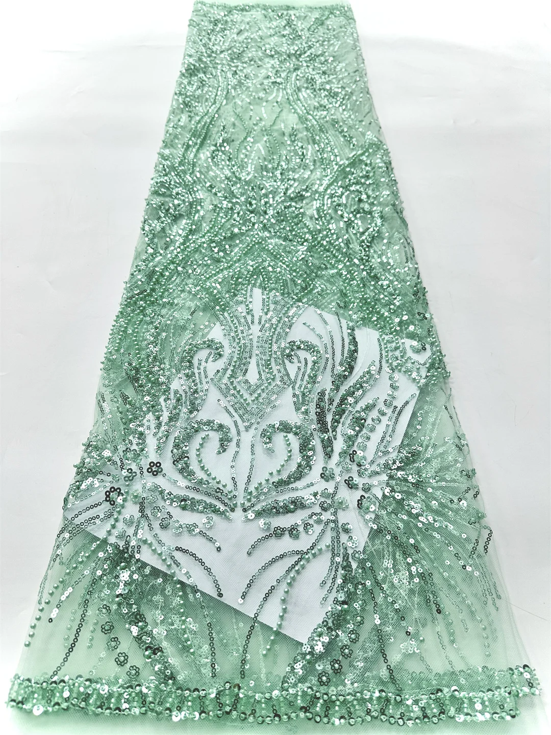 

African Beaded Lace Fabric 2025 Tulle Lace Fabric France Sequins Nigerian Embroidery Bridal Mesh Lace Fabrics For Women Sewing