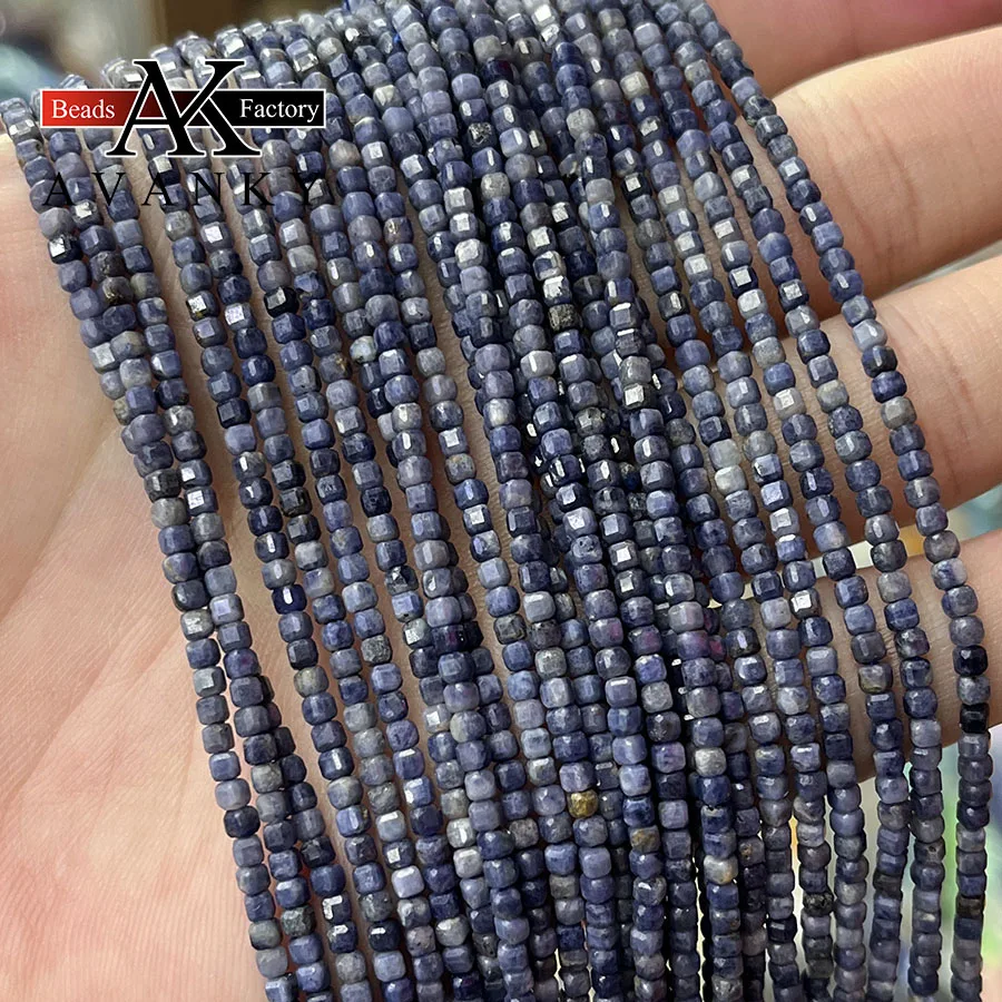 

Natural Sapphire Handmade Faceted Cube Gemstone Loose Beads For DIY Jewelry Making Bracelet Necklace 15“ 2.5mm