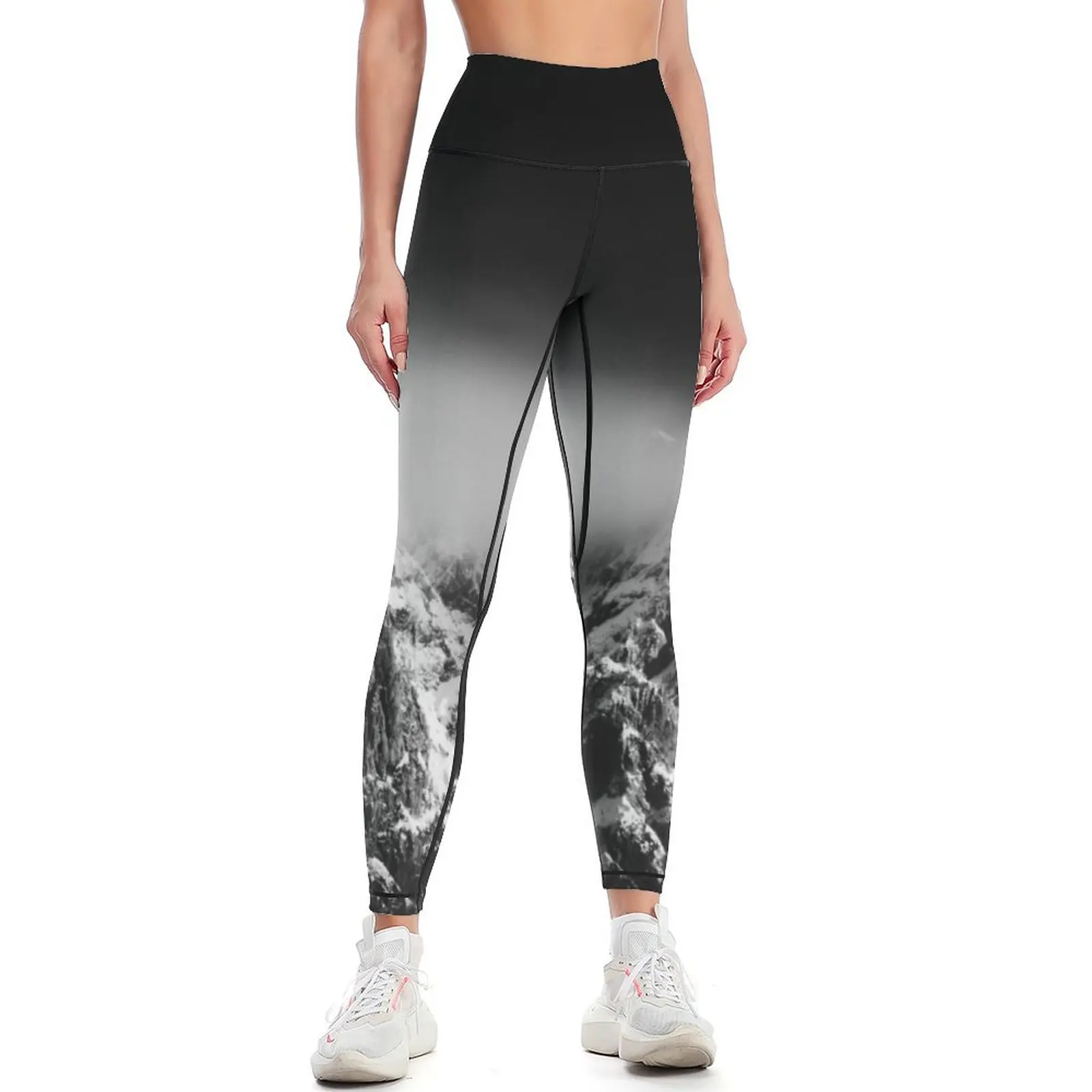 

Black and white long exposure of clouds above mountain Leggings legging gym Female legging pants Womens Leggings