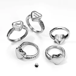 Cremation Jewelry Crystal Heart Cremation Ring for Ashes Keepsake Finger Urns Size 6/7/8/9/10 Engravable Stainless Steel Ring