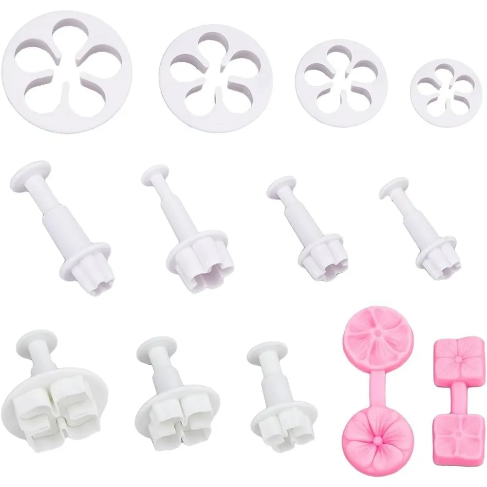 13Pcs Flower Clay Cutters Set Silicone Clay Modeling Tool Plastic Polymer Petal Clay Cutters Fondant Cake Cookie Plunger Cutter