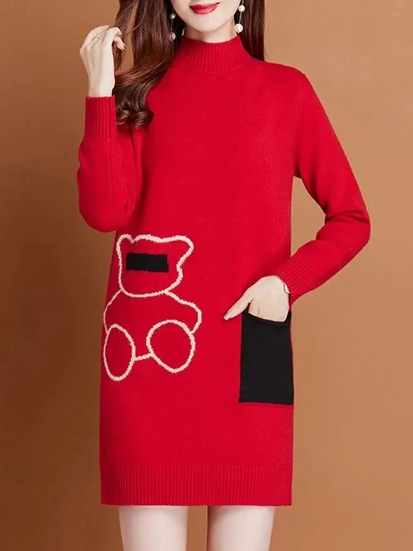 

Женский вязаный свитер Thiened Lazy Sle, свободный свитер средней длины с высоким воротником, осень-зима, новая мода, свободный крой