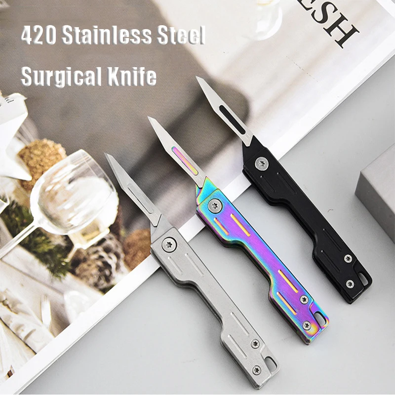 MINI 420 Stainless Steel Scalpel EDC Folding Knife Multifunctional Tool Free 10pcs NO11 Replaceable Blades carving utility Tools