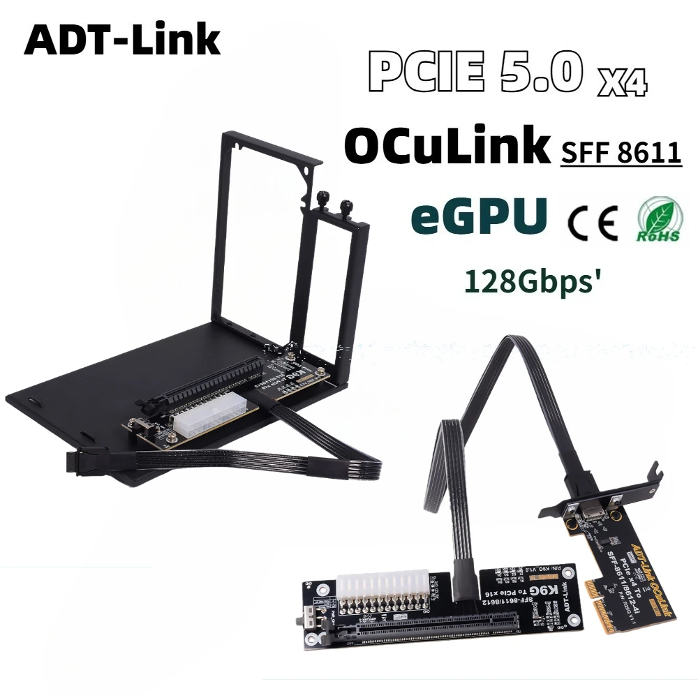 

ADT-Link Laptops PCIe 5.0 K993G OCuLink External Graphics Card GPU Dock Notebook GEN5 SFF-8611 Oculink to PCI-E x16 eGPU Bracket