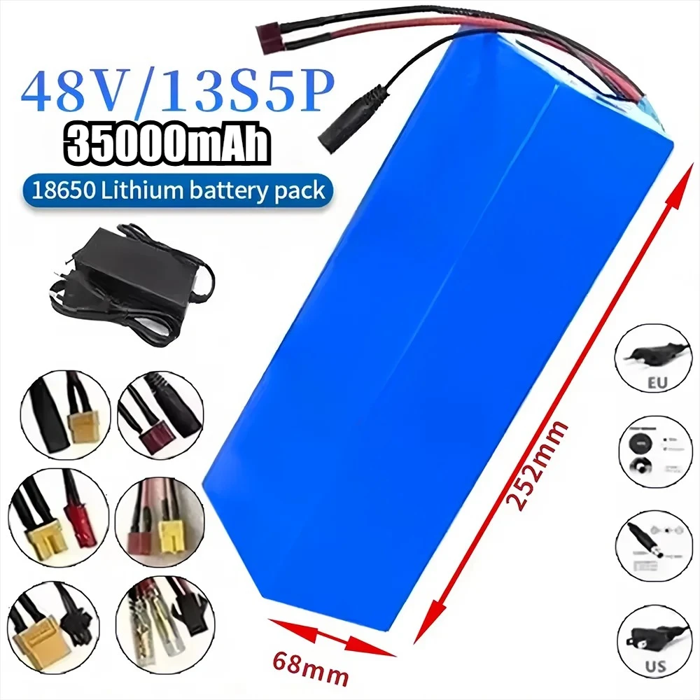 

18650 Batería de litio 13S5P 48V 35000mAh con BMS inteligente incorporado, adecuada para motores y cargadores de 500-1000W