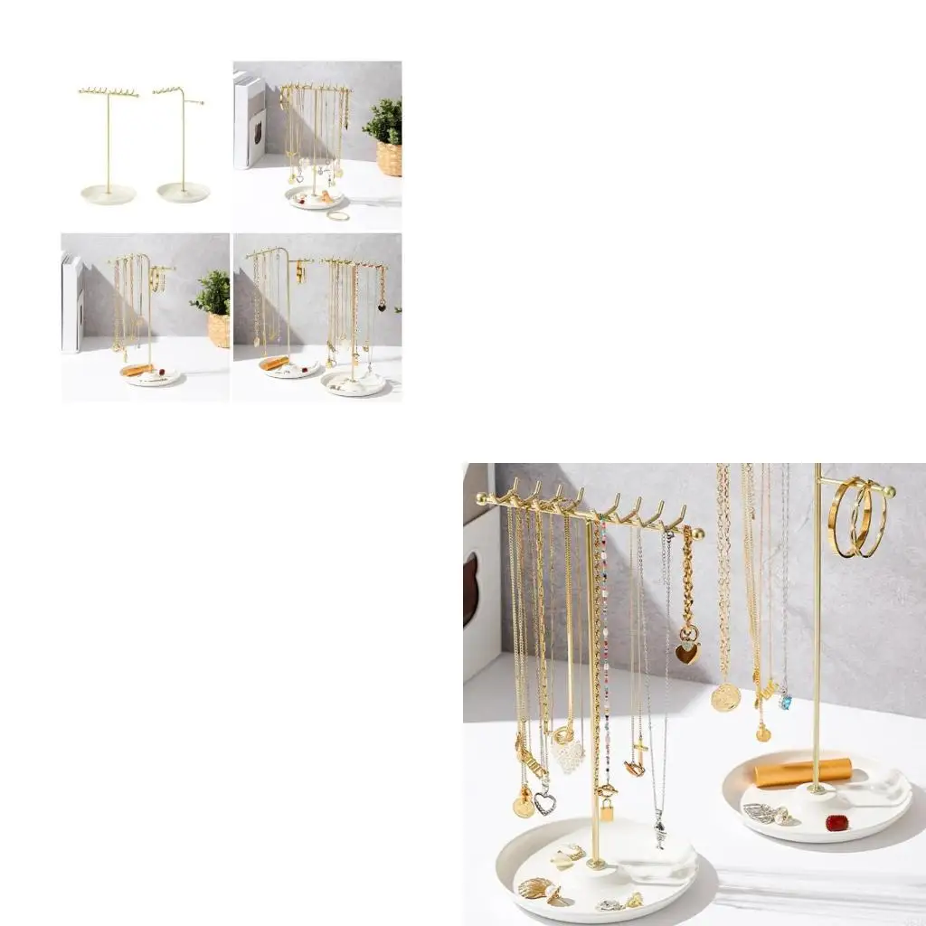 

Elegant Sturdy Metal Necklace Holder Jewelry Organizers with Bracelet and Earrings Display Home Organization Daily Use