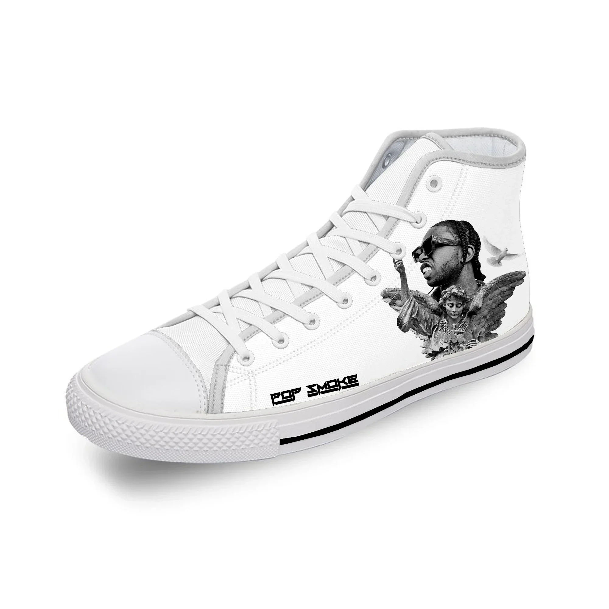 

Pop Smoke Rap Rapper Hip Hop Music White Cloth Fashion 3D Print High Top Canvas Shoes Men Women Lightweight Breathable Sneakers