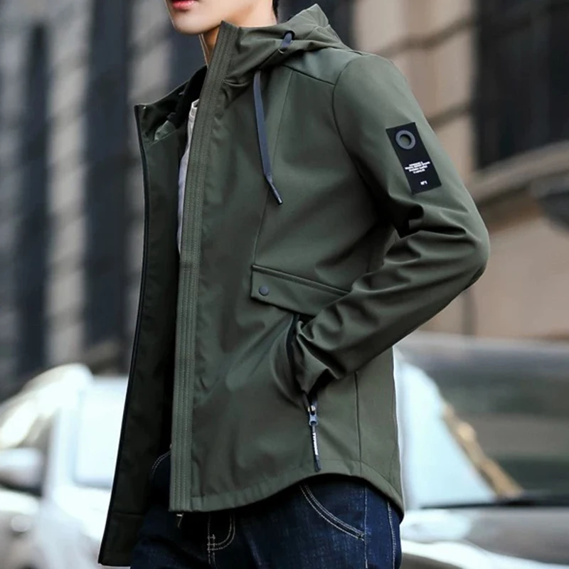 

Men's Softshell Jacket with Hood Waterproof Windbreaker Lightweight Rain Shell Jacket for Outdoor Hiking Travel Men's Outwear
